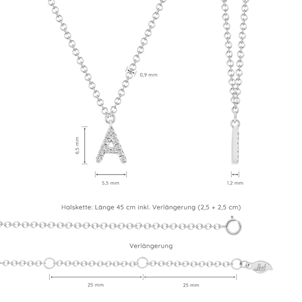 Leaf Jewelry Buchstabenketten, 14 K Weißgold mit Diamanten Bis zu 55% Rabatt