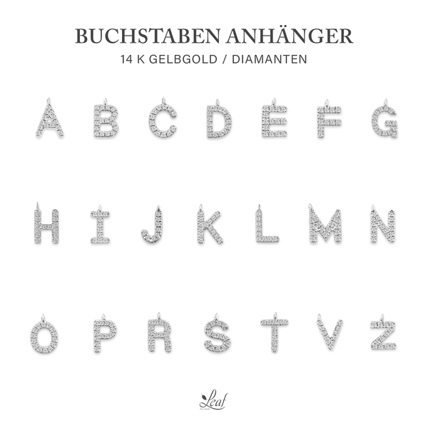 Leaf Jewelry Glücksarmband mit Letter Charm, 14 K Weißgold mit Diamanten Black Friday Preise