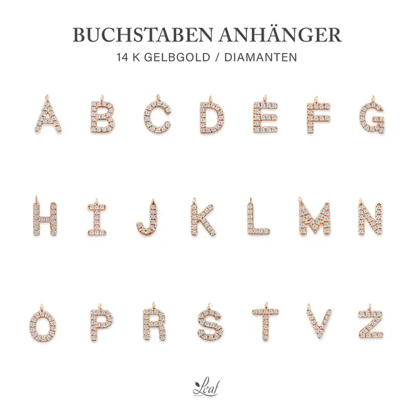 Leaf Jewelry Glücksarmband mit Letter Charm, 14 K Rosegold mit Diamanten Im Verkauf
