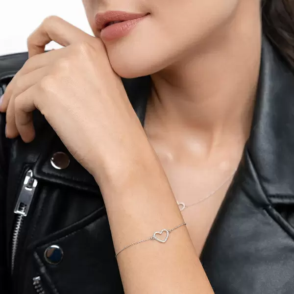 Leaf Jewelry Armkette Heart mit Diamanten, 18 K Weißgold Outlet