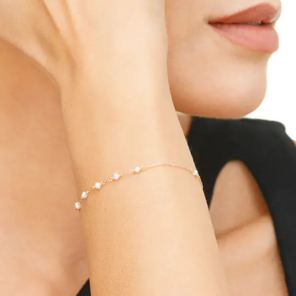 Leaf Jewelry Armkette White Pearls, 14 K Rosegold Verkauf