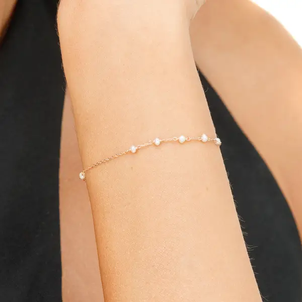 Leaf Jewelry Armkette White Pearls, 14 K Rosegold Verkauf