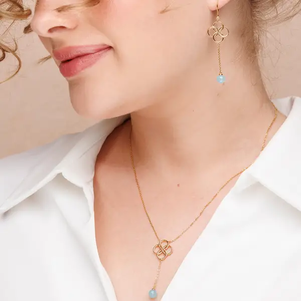 Leaf Jewelry Halskette Clover Charm, Aqua Chalzedon, 18 K Rosegold vergoldet Kostenloser Versand