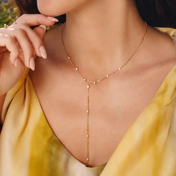 Leaf Jewelry Y-Halskette Flying Pearls, 18 K Gelbgold vergoldet Rabatt