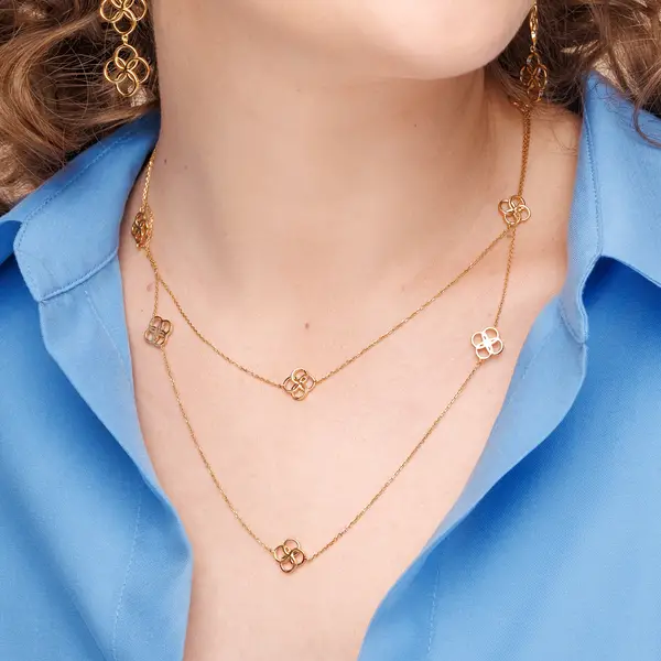 Leaf Jewelry Lange Halskette Clover Charm, 18 K Gelbgold vergoldet Vatertagsangebot