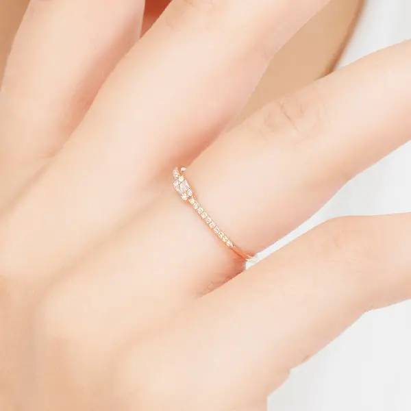 Leaf Jewelry Ring mit Diamanten, Tiny Baguette, 14K Rosegold Jubiläumsangebot