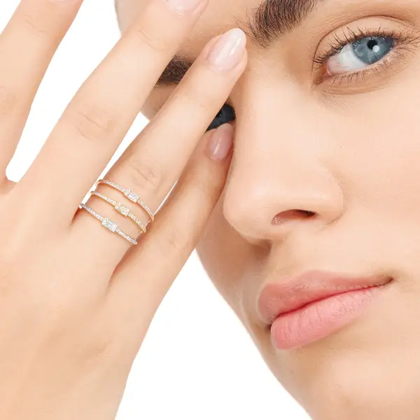 Leaf Jewelry Ring mit Diamanten, Tiny Baguette, 14K Rosegold Jubiläumsangebot