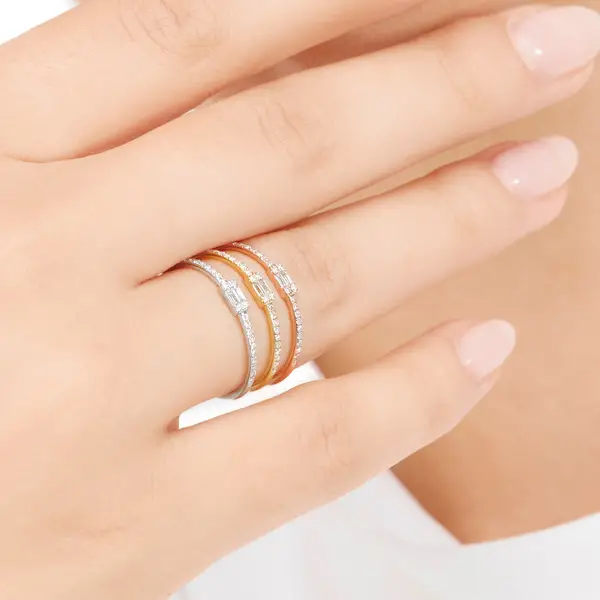 Leaf Jewelry Ring mit Diamanten, Tiny Baguette, 14K Rosegold Jubiläumsangebot