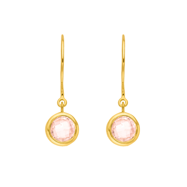 Leaf Jewelry Ohrhänger Solitär, Rosenquarz, 18 K Gelbgold vergoldet Lagerräumung