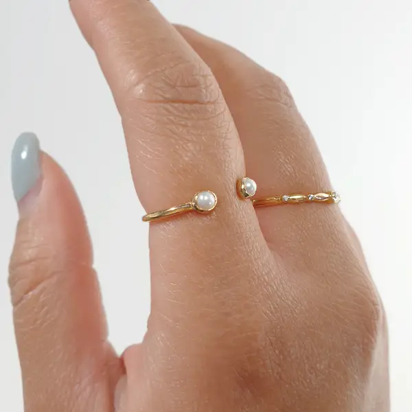 Leaf Jewelry Silber Open Ring, Perle, Rosegold Neueste Mode