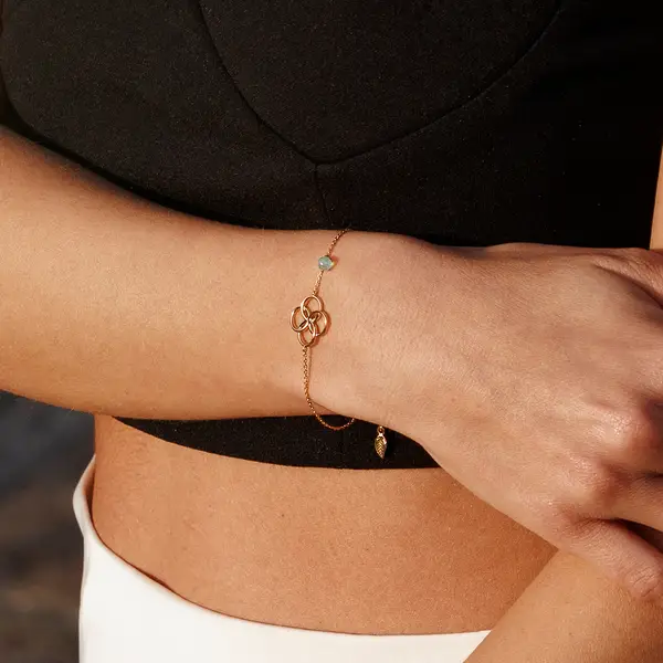 Leaf Jewelry Armkette Clover Charm, Aqua Chalzedon, 925 Sterlingsilber Saisonale Angebote
