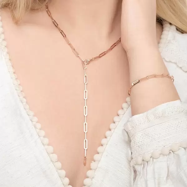 Leaf Jewelry Y-Halskette Square, 52cm, 18 K Rosegold vergoldet Super Sparpreis