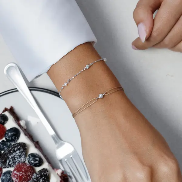 Leaf Jewelry Armkette Pure mit Süßwasserzuchtperlen, 925 Sterlingsilber Vierteljährliche Förderung