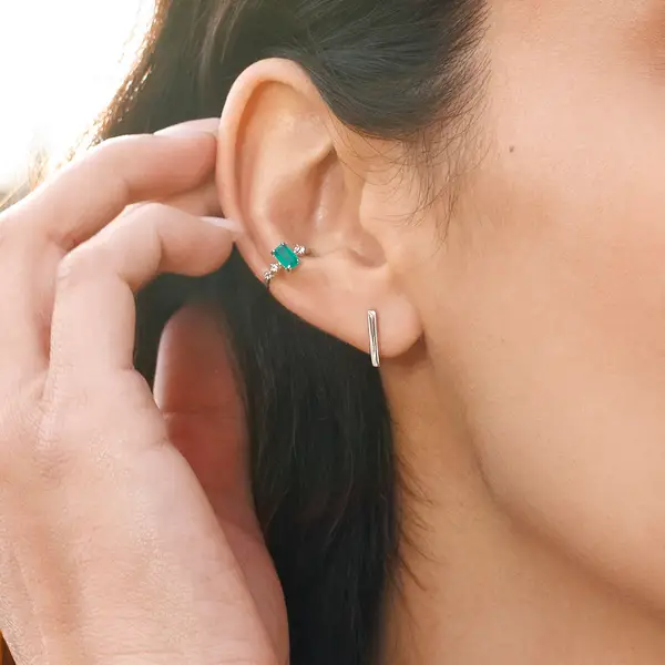 Leaf Jewelry Silber Earcuff Gorgeous Gems, Grüner Achat, Gelbgold 50% Rabatt mit kostenlosem Versand