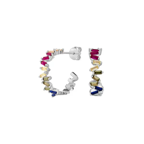 Leaf Jewelry Creole ICE CUBE, Multi Colour Zirkonia, 925 Sterlingsilber Blitzverkäufe