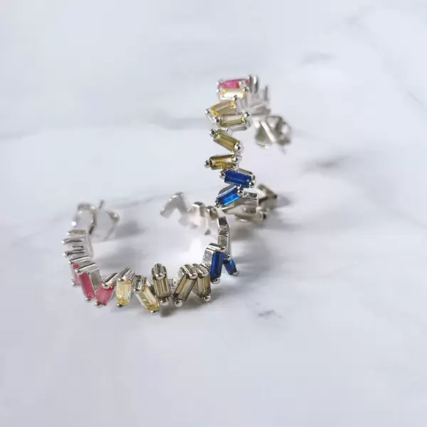 Leaf Jewelry Creole ICE CUBE, Multi Colour Zirkonia, 925 Sterlingsilber Blitzverkäufe