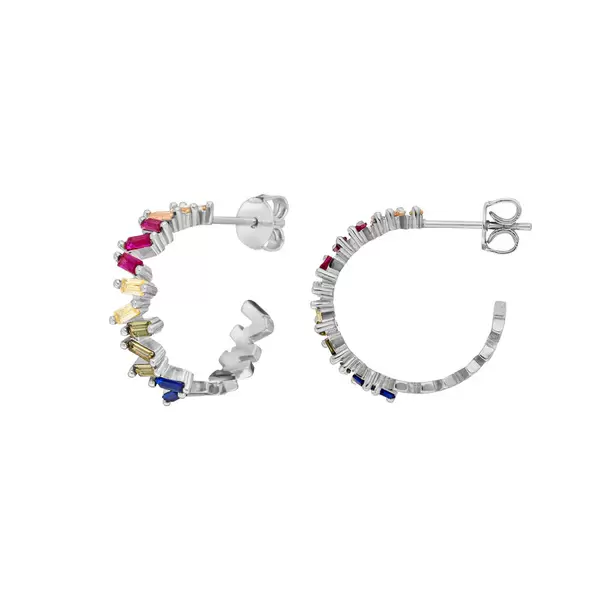 Leaf Jewelry Creole ICE CUBE, Multi Colour Zirkonia, 925 Sterlingsilber Blitzverkäufe