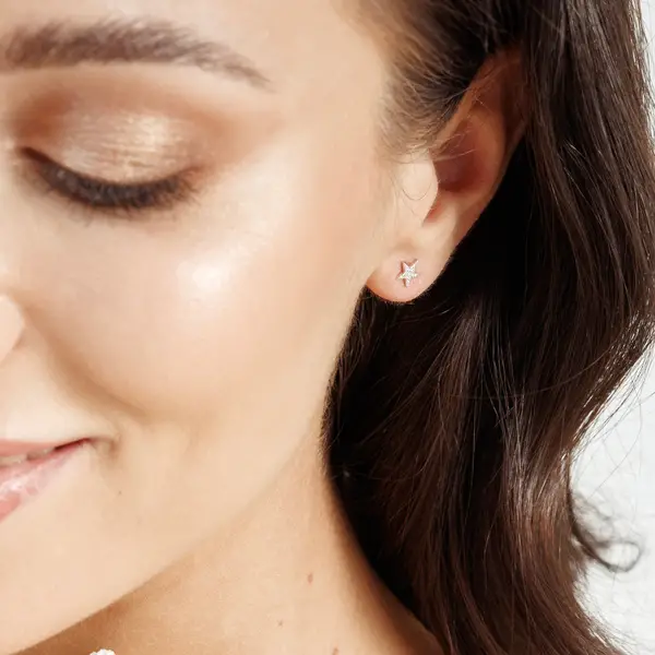 Leaf Jewelry Ohrstecker Stern mit Diamanten, 14K Gelbgold Saisonschlussverkauf