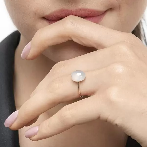 Leaf Jewelry Ring Cabochon II, 14 K Rosegold, Sea Blue Chalzedon Große Rabatte