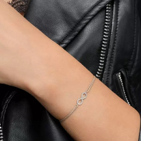 Leaf Jewelry Glücksbändchen Infinity mit Diamanten, 18 K Weißgold, Beige Räumungsverkauf