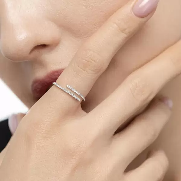 Leaf Jewelry Ring Open mit Diamanten, 18 K Weissgold, Gr.52 Kauf eins, bekomm eins gratis