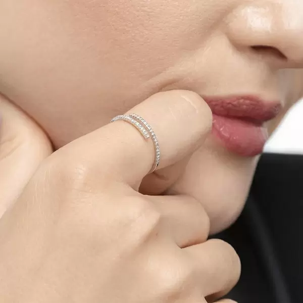 Leaf Jewelry Ring Open mit Diamanten, 18 K Weissgold, Gr.52 Kauf eins, bekomm eins gratis