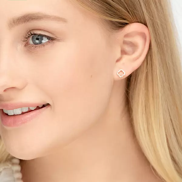 Leaf Jewelry Ohrstecker Clover mit Diamanten, 18 K Rosegold Tiefpreis
