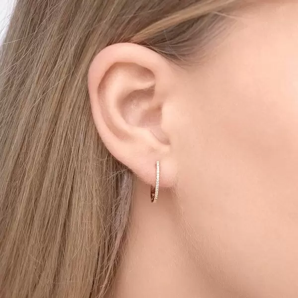 Leaf Jewelry Creole Circle S mit Diamanten, 15mm, 18 K Rosegold Letzte 2 Tage