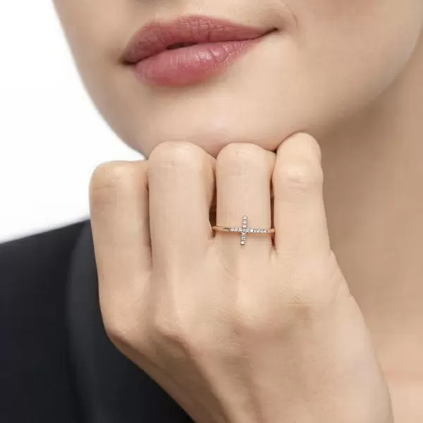 Leaf Jewelry Ring Kreuz mit Diamanten, 18K Rosegold Letzter Tag