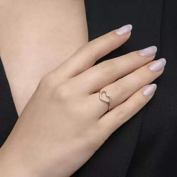 Leaf Jewelry Ring Herz mit Diamanten, 18 K Rosegold Sonderangebot der Fabrik