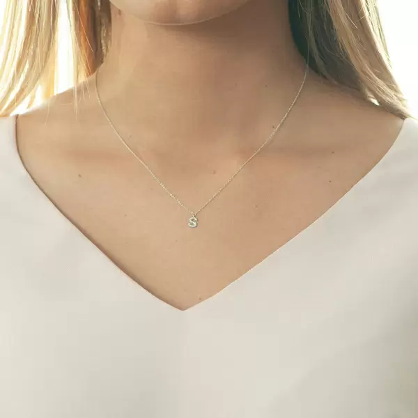 Leaf Jewelry Halskette Letter "S", 14 K Weißgold mit Diamanten Discount Store für neue Produkte
