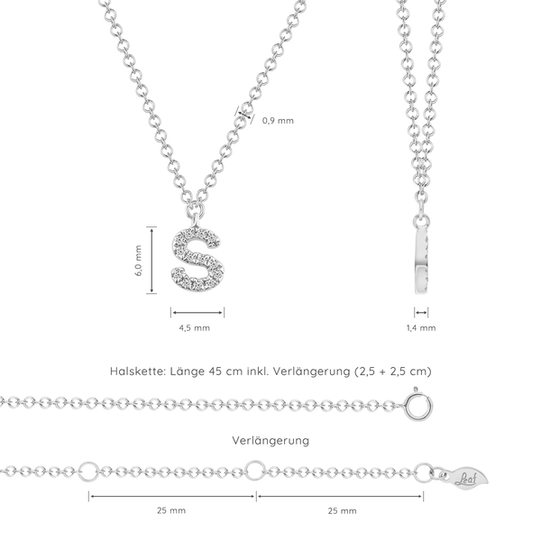 Leaf Jewelry Halskette Letter "S", 14 K Weißgold mit Diamanten Discount Store für neue Produkte