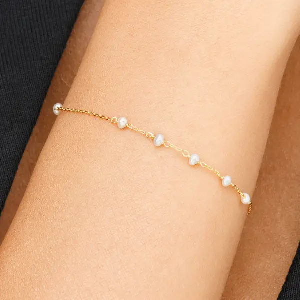 Leaf Jewelry Armkette White Pearls, 14 K Gelbgold Black Friday Preise