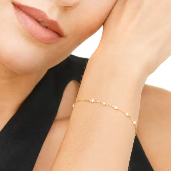 Leaf Jewelry Armkette White Pearls, 14 K Gelbgold Black Friday Preise