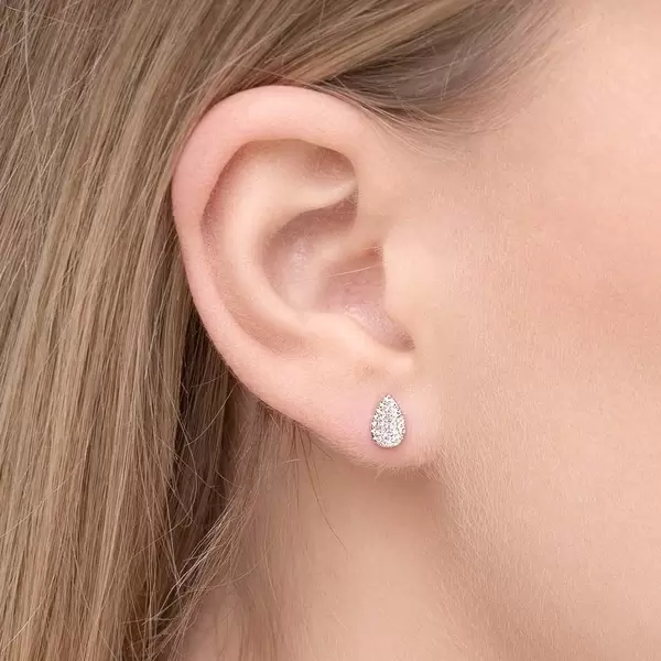 Leaf Jewelry Ohrstecker Drops mit Diamanten, 18 K Weißgold Im Verkauf