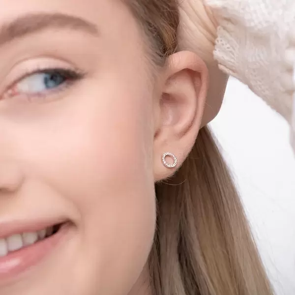 Leaf Jewelry Ohrringe Circle mit Diamanten, 18 K Weißgold 50% Rabatt für begrenzte Zeit