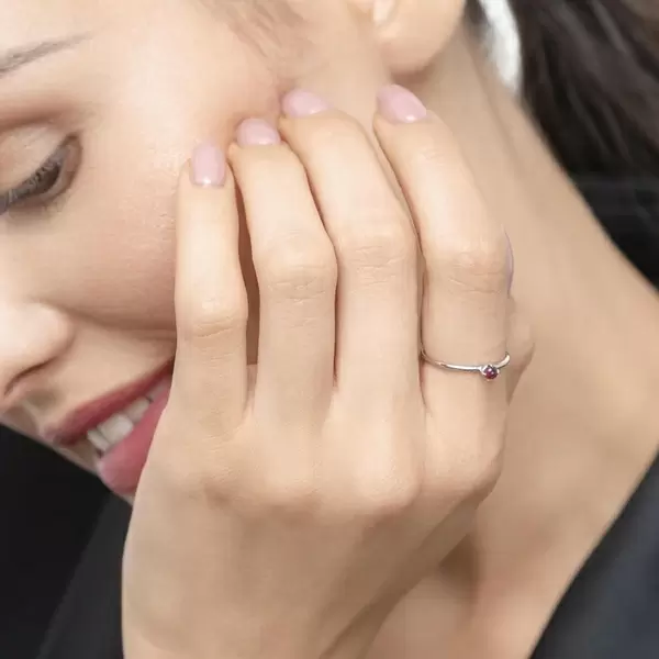 Leaf Jewelry Ring Cabochon, 14 K Weißgold, Rubin Verkauf