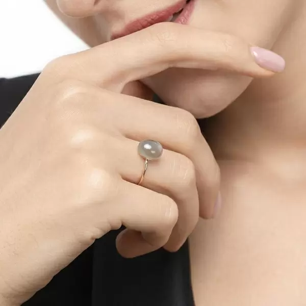 Leaf Jewelry Ring Cabochon II, 14 K Rosegold, Grauer Mondstein Blitzverkäufe