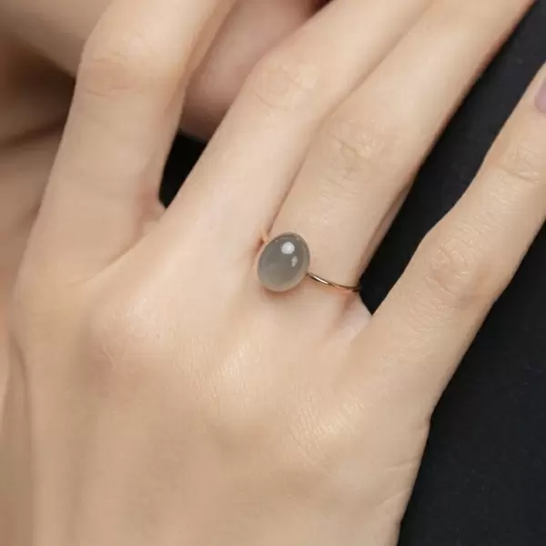 Leaf Jewelry Ring Cabochon II, 14 K Rosegold, Grauer Mondstein Blitzverkäufe