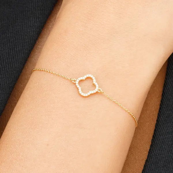 Leaf Jewelry Armkette Clover mit Diamanten, 18 K Gelbgold Fabrik Onlineshop