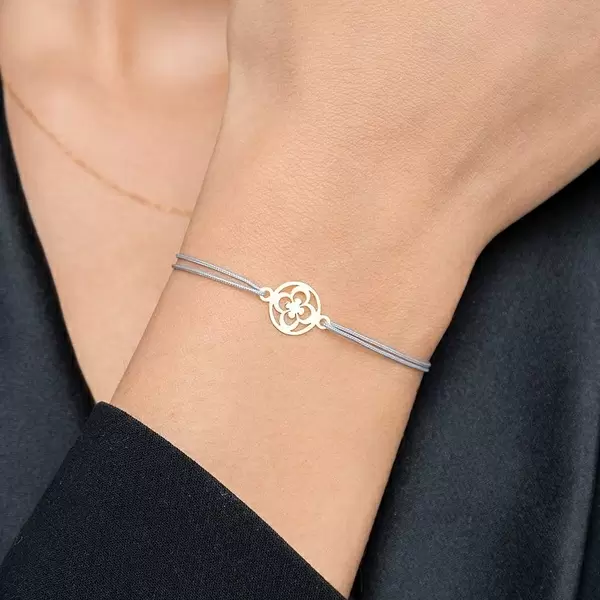 Leaf Jewelry Glücksbändchen Clover, 14 K Gelbgold, Grau Flash Sale