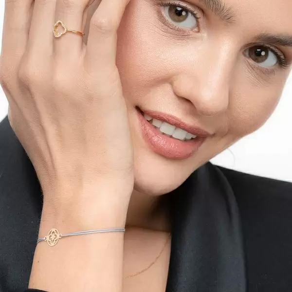 Leaf Jewelry Glücksbändchen Clover, 14 K Gelbgold, Grau Flash Sale
