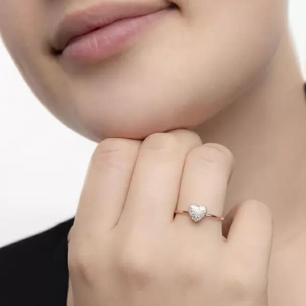 Leaf Jewelry Ring Herz Full mit Diamanten, 18 K Rosegold Online Shopping
