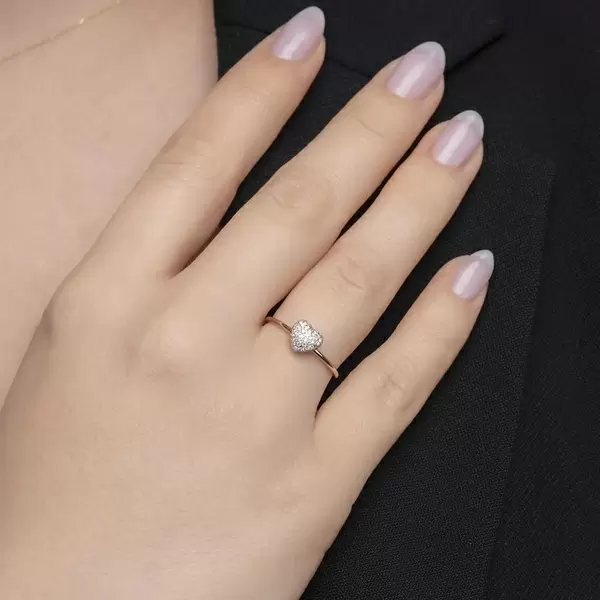 Leaf Jewelry Ring Herz Full mit Diamanten, 18 K Rosegold Online Shopping