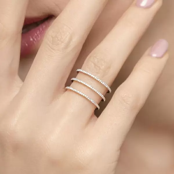 Leaf Jewelry Ring Triple mit Diamanten, 18 K Rosegold, Größe 46 Black Friday