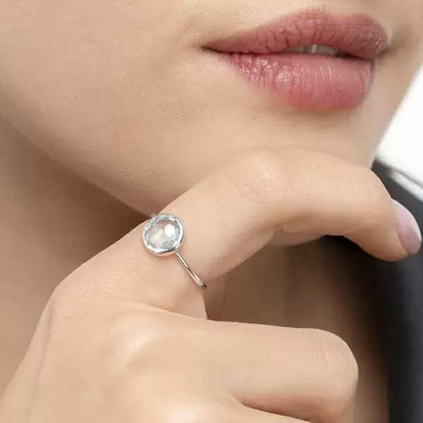Leaf Jewelry Ring 14 K Weißgold, Blauer Topas Tiefpreis