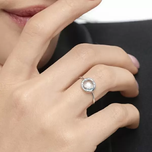 Leaf Jewelry Ring 14 K Weißgold, Blauer Topas Tiefpreis