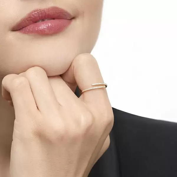 Leaf Jewelry Ring Open mit Diamanten, 18 K Gelbgold Kostenlose Rückgabe