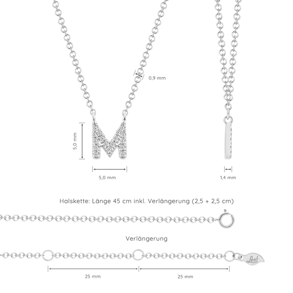 Leaf Jewelry Halskette Letter "M", 14 K Weißgold mit Diamanten Begrenzte Freigabe