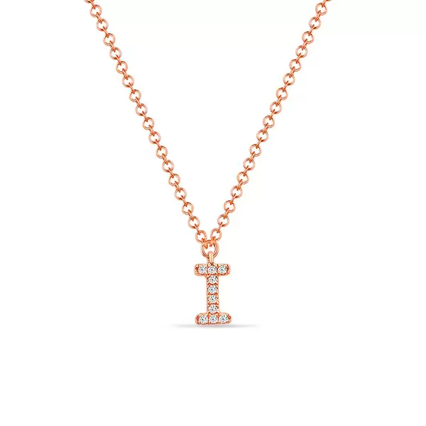 Leaf Jewelry Halskette Letter "I", 14 K Rosegold mit Diamanten Letzte 3 Tage